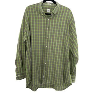 Peter Millar Button Down Shirt Men XXL Green Gray Plaid Preppy Casual Breathable